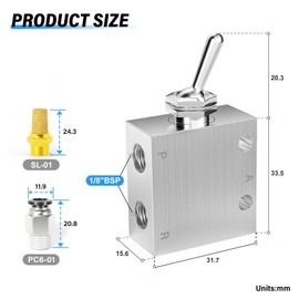 TAILONZ PNEUMATIC 1/8 Inch BSP 2 Position 3 Way Normally Air Mechanical Switching Directional Valve HL-2301
