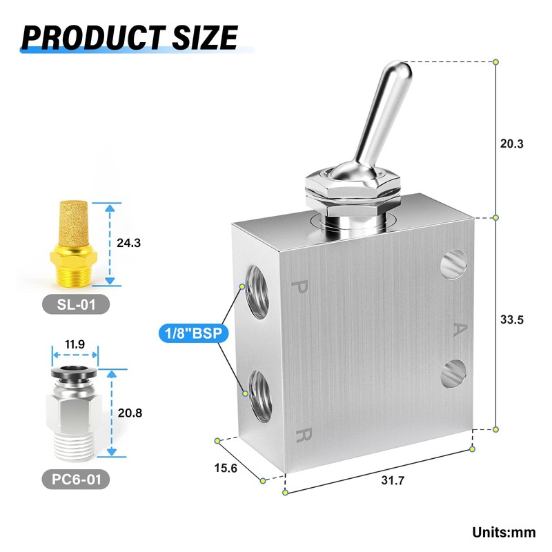 TAILONZ PNEUMATIC 1/8 Inch BSP 2 Position 3 Way Normally