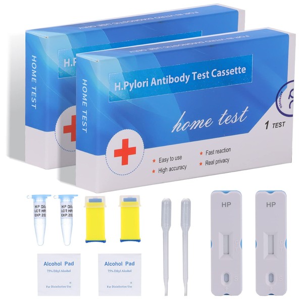H. Pylori，Helicobacter Pylori Detection 2 Test kit, 10-15 Minutes of Quick Home Testing, The Result is Highly Accurate, Easy to use and Read