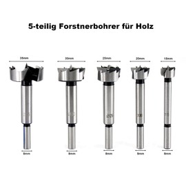 GLRYD 5-Piece Forstner Drill Bit Set for Wood, Diameter 15/20/25/30/35 mm, Made of HRC50 High Performance, Extremely Sharp and Durable, Serrated Edge Design, Precise Centring, with Wooden Box, for