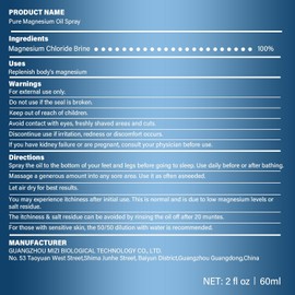 Pure Magnesium Oil Spray – 2 Fl Oz/60ml – Easy Absorb Magnesium Oil for Feet – Glass Bottle for Convenient Use