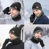 Winter Beanie Hat Neck Warmer Scarf Touchscreen Gloves 3 Pcs