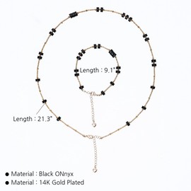 Zynzonis Black Onyx Crystal Jewelry Set, Protective Energy Necklace & Bracelet for Women, Adjustable Gold Plated Beaded Set, Empowering Gift for Confidence & Everyday Strength