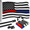 G128 6 Feet Tangle Free Spinning Flagpole (Black) Thin Blue&Red