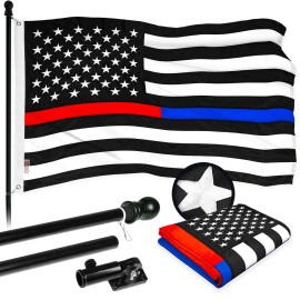 G128 6 Feet Tangle Free Spinning Flagpole (Black) Thin Blue&Red Flag Brass