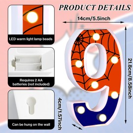 Spider Light up Numbers Spider Birthday Decorations Happy Birthday Light up Sign for Spider Decorations Spider Party Favors Spider Birthday Party Supplies (Number 9)