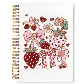 VIIJJUE Coquette Strawberry Notebook, Preppy Girly Journal, Cute Strawberry Journals for Writing, Coquette Girly Office Supplies, Aesthetic Hardcover Spiral Notebooks, 5.5x8.3 Inch