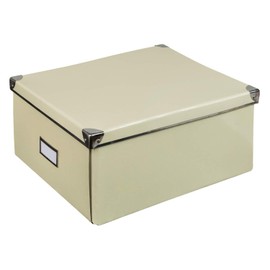 Idena 10518 Storage Box Made of Solid Cardboard, Lid with Reinforced Metal Edges, All-purpose Box in Cream with Labelling Field, for Order in the Home, Office and Study
