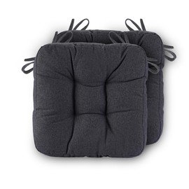 Naga Bahna Chair Cushions for Dining Chairs 2 Pack - Thickened 3.5" Kitchen Chair Pads with Ties and Non-Slip Backing, Tufted Memory Foam Seat Cushions 16.5'' x 16.5'', Set of 2, Deep Grey