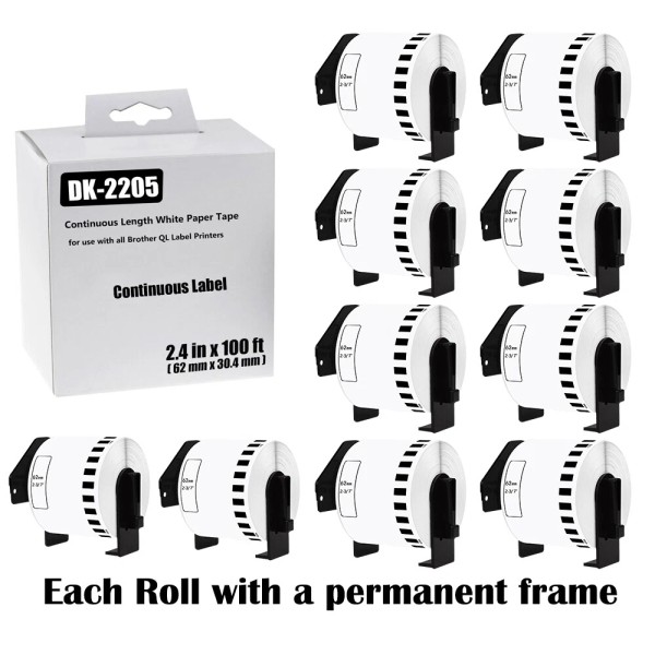 for Brother Printer 10Rolls 2.4” x 100' Continuous Paper Tape
