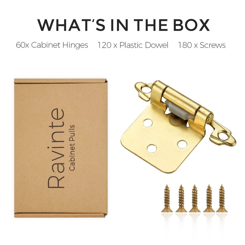 Ravinte 60 Pack (30 Pairs) 1/2 inch Overlay Cabinet Hinges,
