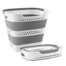 ZAUNFOOY 42L Collapsible Plastic Laundry Basket Hamper with Handles, Foldable Laundry Basket, Pop Up Storage Container Organizer for Washing Storage Grey