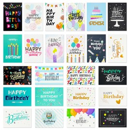 Zyluniy Set of 24 Birthday Cards with Envelope, Birthday Card Folding Cards, Greeting Cards, Birthday Greeting Card Set, Birthday Card with Envelopes, Postcards for Birthday, Friends, Family