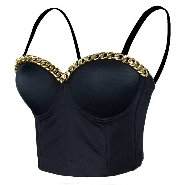ELLACCI Women Gold Chain Smooth Push up Bustier Crop Top