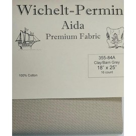 Wichelt Permin Premium AIDA Cross Stitch Fabric 16 Count Clay BARN Grey 18" x 25"……
