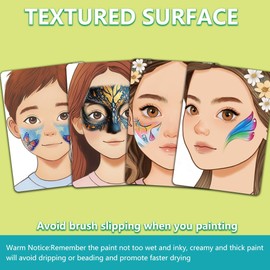 DELORIGIN 4pcs Face Painting Practice Board Kits A4 Reusable Makeup Paint Practice Board Facial Painting Excersize Template Stage Make-up Look Designs Tool Paint Supplies for Makeup Beginner