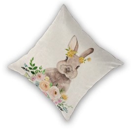 Sunshineyan Spring Pillow Covers 20x20 Set of 2, Easter Decorations Throw Pillow Covers Spring Bunny Rabbit Flower Farmhouse Decorative Linen Cushion Cases for Home Sofa Outdoor Decor