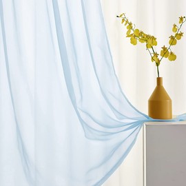 TOAVA DECO Sky Blue Sheer Curtains 45 Inch Length for Small Windows Rod Pocket Sheer Curtains Light Filtering Blue Drapes for Kitchen/Living Room/Bedroom 52 x 45 Inches 2 Panels