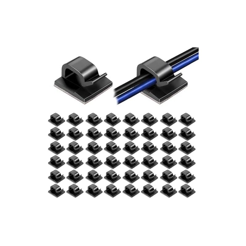 50 Piezas Clips Organizador de Cables Autoadhesivo, Negro, 14 x
