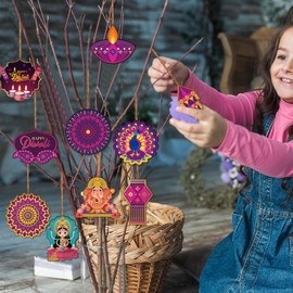 10 Pcs Diwali Rangoli Decorations - Wooden Pendant Diwali Decorations for House Home, Indian Pooja Decorations for Diwali, Navratri, Wedding, Ganesh Pooja