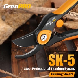 GrenPRO Bypass Pruning Shears SK-5 Steel, 35mm Heavy Duty Garden Shears with Titanium Coated Blades, Rust-Resistant & Ergonomic Handles for Gardening