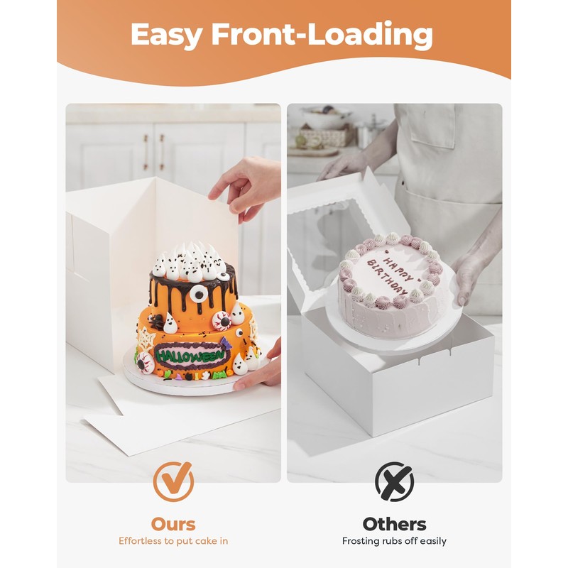 Kootek Cake Box with Board Drum, 8x8x8 Inches Tall Bakery