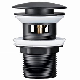 Universal Sink Drain Fitting Without Overflow Pop-Up Valve Washbasin Drain Valve Click Clack Black Brass & Stainless Steel (Overflow)