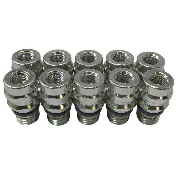 10 Piece OE Style High Side Port Adapter R-134a A/C Service Schrader Valve Primary Seal Fitting W/Replaceable Valve Cores