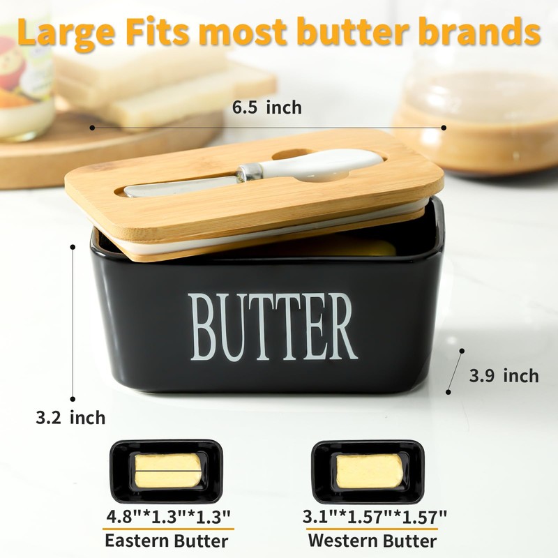 Hasense Butter Dish with Lid, Ceramic Butter Dish with Knife