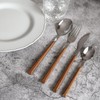 16Pc Cutlery Set Wood Grain Effect Tableware Stainless Steel ABS