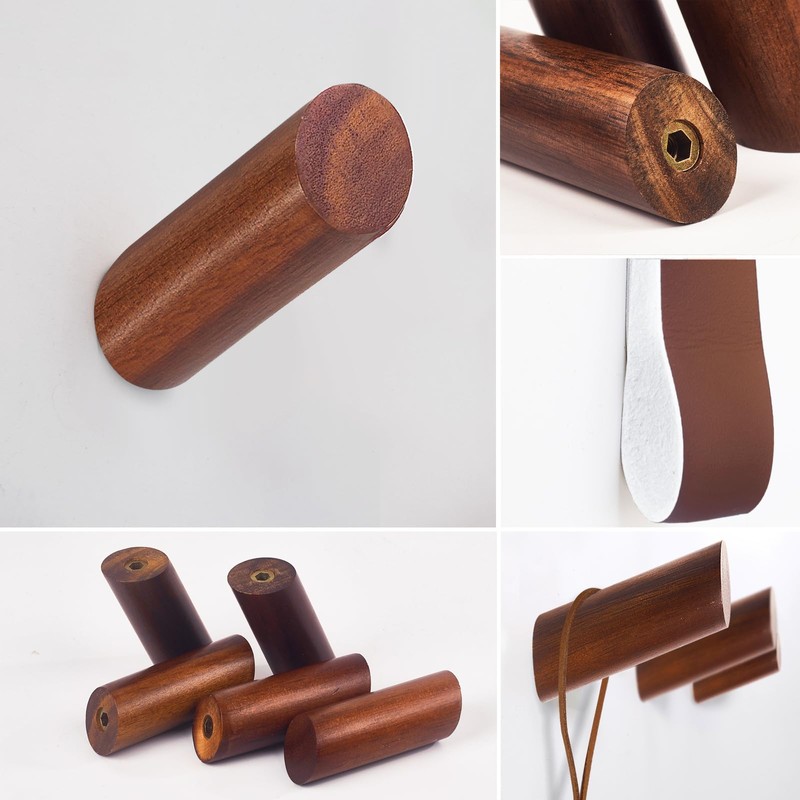 evory 5 Pack Wood Wall Hooks, Rustic Wooden Coat Hooks