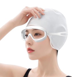 JIAHG Swimming Goggles Set for Unisex Adults Diving Anti-Fog UV Protection Goggles with Earplugs Silicone Swim Cap Clear Vision Swimming Accessories