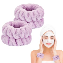 Dorbetar 2 Pcs Wrist Towels for Washing Face, Microfiber Wrist Bands for Washing Face, Spa Wristbands for Washing Face, Fluffy Towel Bands, Arm Bands for Washing Face for Woman Children（Purple）