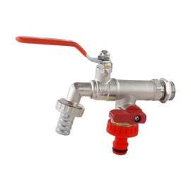 Wärmer System Outside Brass Double Garden Tap with Lever Handle Positioning Nut 1/2 x 3/4 x 3/4