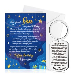 DPKOW Modern Birthday Gifts for Son - Flowers and Stars Keychain and Card Set