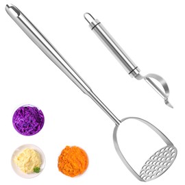 VOOVAO Long Potato Mashers with Peeler,The Long Handle Should Not Be Burned,Easy To Clean Potato Masher Stainless Steel,Size:L