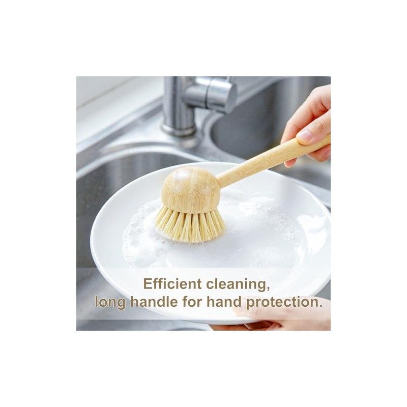 2 Pack Natural Kitchen Dish Brushes with Sisal & Palm