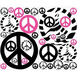 Pink Zebra Print Peace Sign Wall Stickers/Peace Sign Wall Decals Mini
