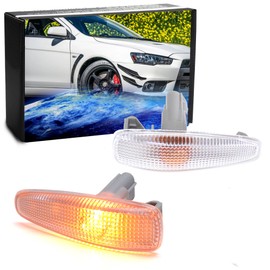 iJDMTOY JDM Clear Lens Front Bumper Side Marker Lamps Housings w/Bulbs Compatible With Mitsubishi Lancer Evo X Mirage Outlander Sport, Replace OEM Amber Sidemarker Lamps