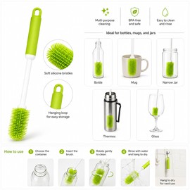Silicone Bottle Cleaning Brush for Kitchen Use – Long-Handle 360° Scrubber for Cups, Coffee Mugs, Bottles & Narrow Jars