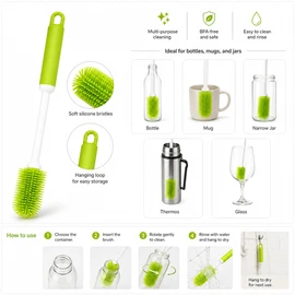 Silicone Bottle Cleaning Brush for Kitchen Use – Long-Handle 360° Scrubber for Cups, Coffee Mugs, Bottles & Narrow Jars