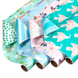American Greetings 160 sq. ft. Reversible Religious Wrapping Paper Bundle for Weddings, First Communions and Baptisms - Designed by Kathy Davis, Religious Cross, Doves and Stripes (4 Rolls, 30 in. x 16 ft.)