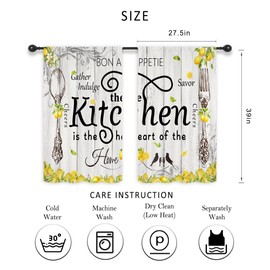 Riyidecor Lemon Kitchen Curtains Short Small Rustic Farmhouse Yellow Fruit Country Wooden Barn Plant Fork and Spoon Botanical Rod Pocket Bedroom Living Room Treatment Fabric 2 Panels 27.5Wx39H Inch