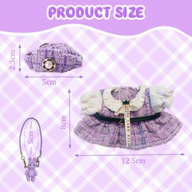 3Pcs Doll Clothes for 17cm Plush Doll, Plush Doll Clothes Set, Fashionable Purple Skirt with Black Belt, Exquisite Purple Beret, Cute Rabbit Pendant, Doll Accessories Gift for Girls（No Doll）