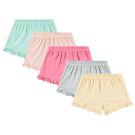 Cudlie 5-Pack Girls' Baby & Toddler Shorts with Ruffle – Comfortable Cotton Blend, Easy Fit, Adorable & Essential Wardrobe Staple for Active Little Ones