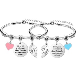 LUXYSODE 2 Pcs Best Friend Bracelets Gift Side by Side or Miles Apart Best Friends are Always Close at Heart Friendship Gifts for Women Graduation Birthday Gifts for Best Friend Bracelets