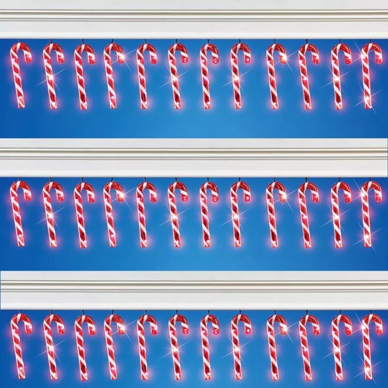 ATCS Set of 12 Solar Powered Candy Cane Holiday String