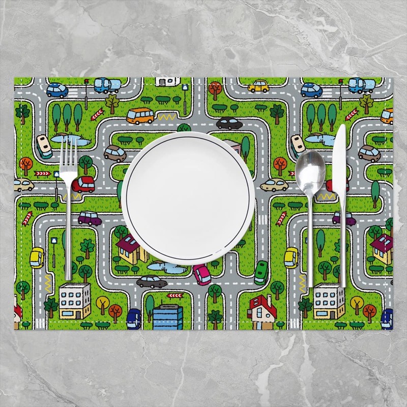 12"x18" Kids Playing Car Table Mats Placemat Road and Traffic