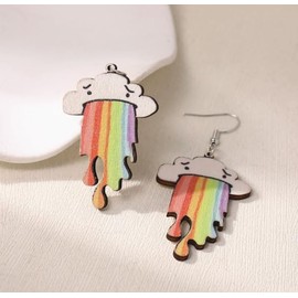 Hand-Carved Wooden Cloud Earrings for Women – Multicolor Boho-Chic Jewelry, Sustainably Sourced Lightweight Dangle Accessories