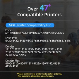 67XL Ink Cartridge Combo Pack Replacement for HP 67XL 67 XL Work for 2700 2700e 2752 2752e 2742e 2755e 4100 4100e 4152e 4155e 6000 6055e 6400 6458 Printer（1 Black,1 Color ）